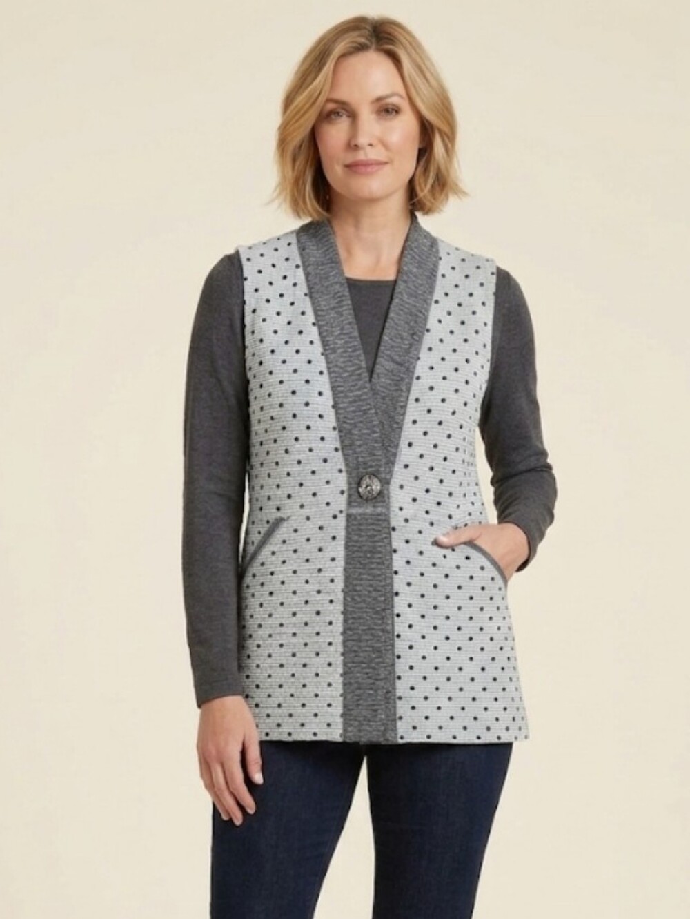 HABITAT Women's Size Medium Textured Navy Polka Dot Vest NWT, Lagenlook Casual